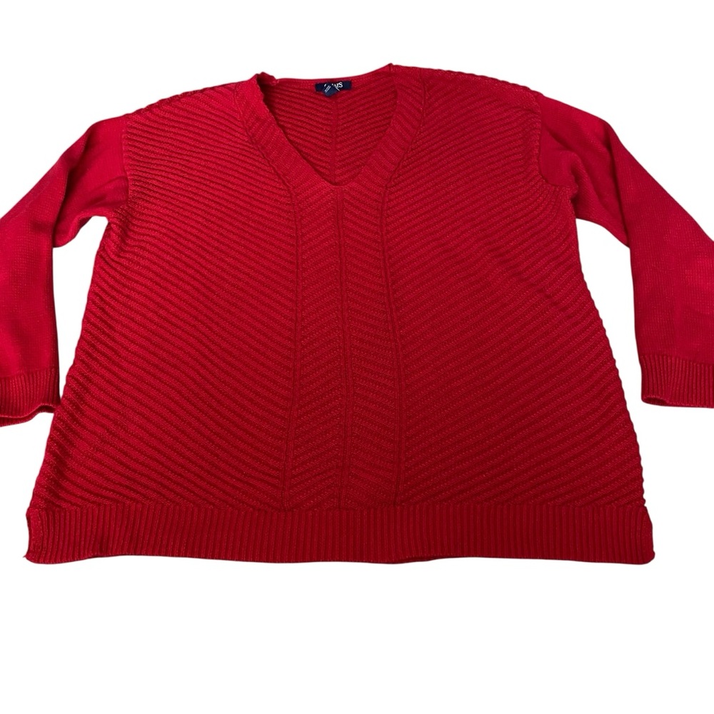 Chaps Women's Red Knit Long Sleeve V-Neck Sweater Size L
